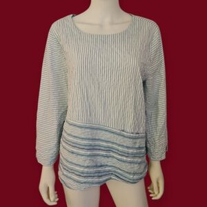 HABITAT Baby Blue Striped Quarter Sleeve Button Embellished Tunic
